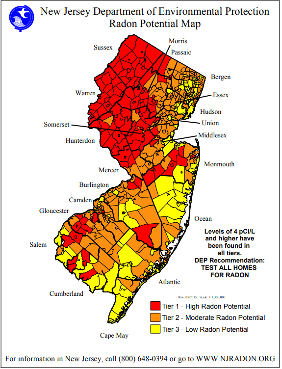 NJDEP Radon Potential Tier levels Map